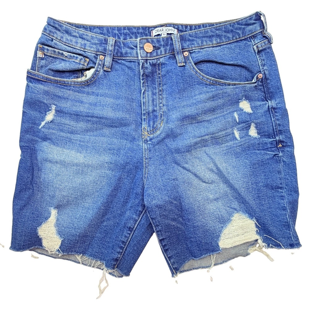 Dear John Shorts Womens 31 Dusty River Blue Denim Distressed Frayed Hem Stretch